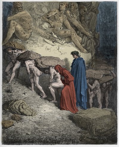 Purgatorio, Canto 11: The souls of the prideful, bearing heavy stones (illustration from The Divine Comedy) by Gustave after Dore